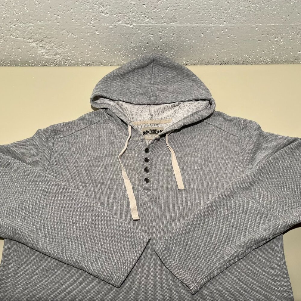 North River Men's Heathered Button Waffle Henley Hoodie